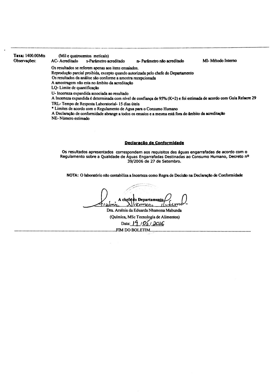 Declaração de Conformidade